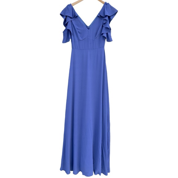 Lulus - Marvelous Memories Denim Blue Cold-Shoulder Maxi Dress - Size XS - Picture 5 of 14